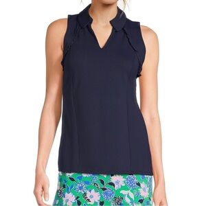 Lilly Pulitzer Martina Luxletic Knit Collared V-Neck Sleeveless Ruffle Top Small